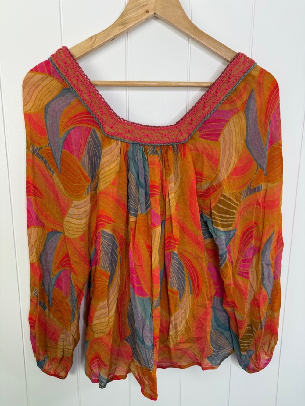 Bl^nk London Anthropologie Women's Tessa Orange Motif Size X-Small Puff Sleeve - Picture 8 of 9